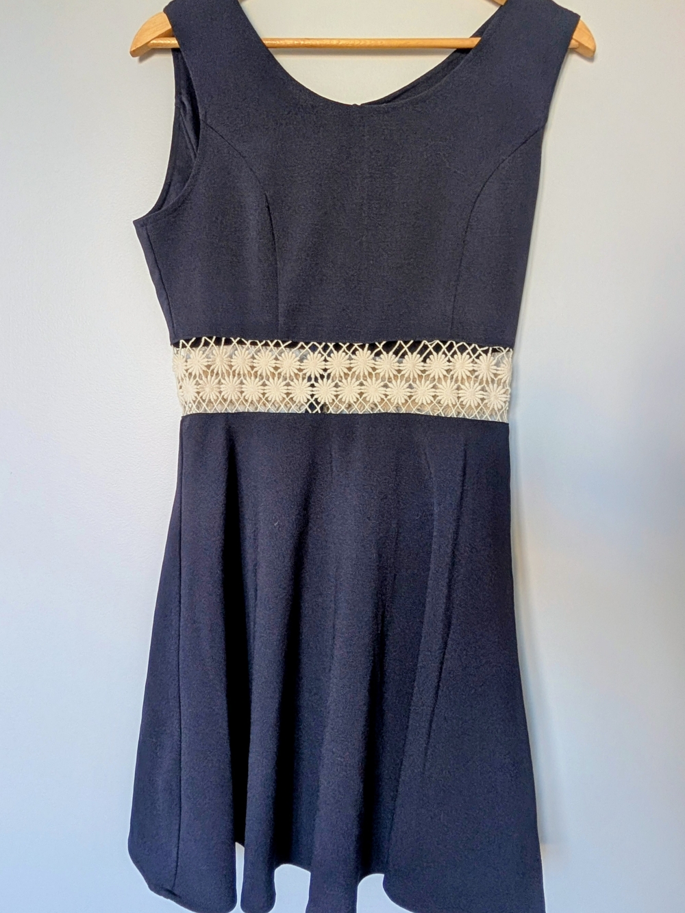 Alythea Navy Dress with Ivory Lace Waistband